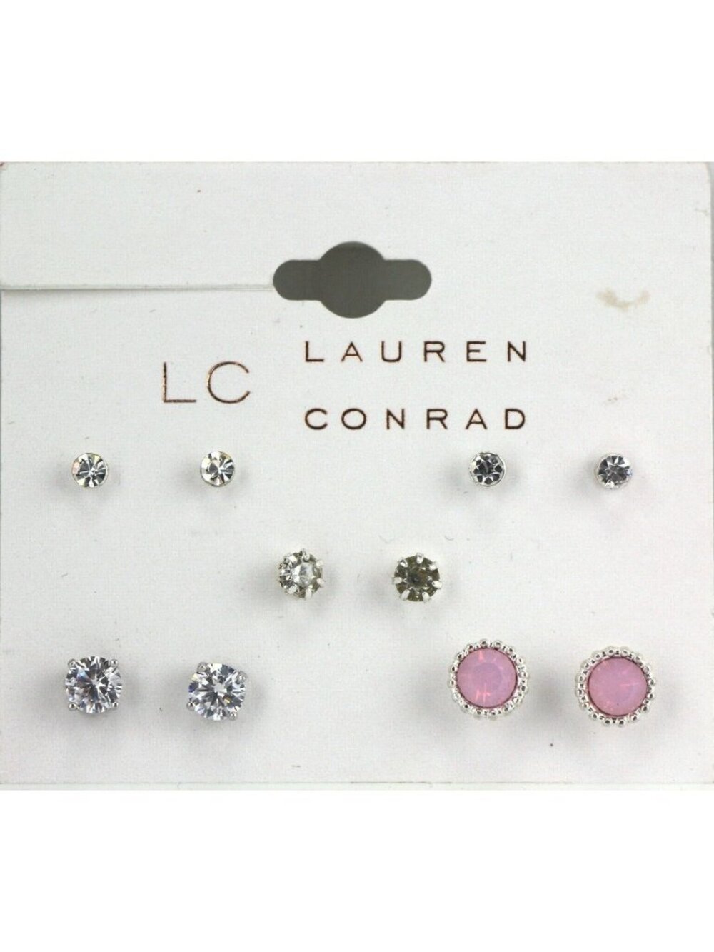 LC Lauren Conrad Earrings 5 Pairs Silver-tone Pink Rhinestone Studs